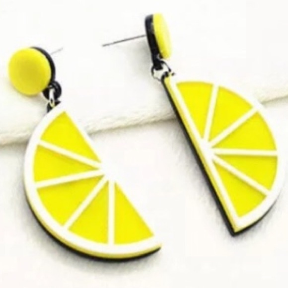 Lemon Acrylic Pierced Dangle Earrings - Picture 2 of 5